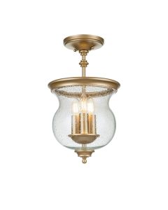 Feiss Lighting - Pickering Lane - FE-PICKERING-LANE-SF-PNBR - Natural Brass Clear Seeded Glass 3 Light Flush Ceiling Light