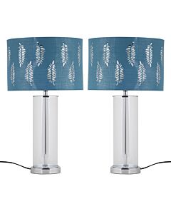 Set of 2 Aura - Chrome Table Lamps with Teal Fern Cut Out Shades