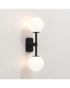 Astro Lighting - Tacoma Twin 1429005 & 5036004 - IP44 Matt Black Wall Light with White Ribbed Glass Shades