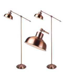 Set of 2 Antique Brushed Copper Lever Arm Floor Lamps