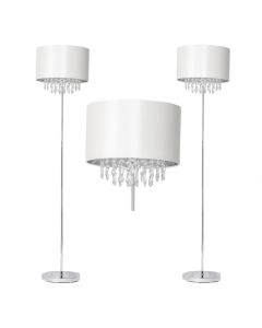 Pair of Cream Faux Silk Jewelled Floor Lamps