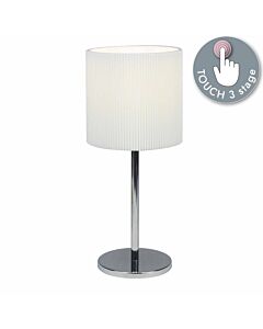 Chrome Touch Operated Table Lamp with White Pleat Shade