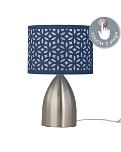 Valentina - Brushed Chrome Touch Lamp with Navy Blue Cut Out Shade