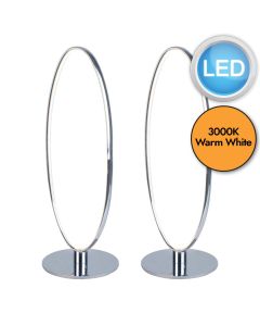 Set of 2 Polished Chrome LED Oval Table Lamps