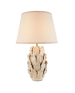 Endon Lighting - Layered Leaf & Ivy 35cm - 116458 - Cream Crackle Aged Brass Vintage White Ceramic Table Lamp With Shade