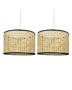 Set of 2 Kona - Natural Rattan 25 cm Easy Fit Pendant Shades