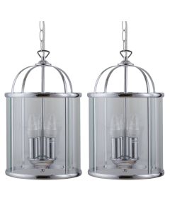 Set of 2 Polished Chrome Lantern Pendants