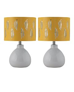 Set of 2 Tuscan - White Ceramic Lamps with Ochre Fern Shade