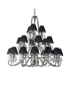 Interiors 1900 - Oksana - 63508 - Nickel Clear Crystal Glass Black Pleated 21 Light Chandelier