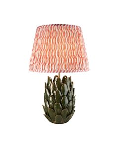 Endon Lighting - Layered Leaf & Ripple 35cm - 116447 - Olive Green Aged Brass Pink Ceramic Table Lamp With Shade