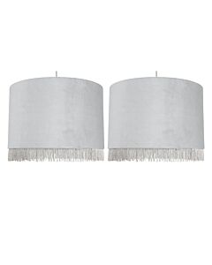 Set of 2 Fringed - Silvery Grey 38cm Fringed Velvet Pendant Shades