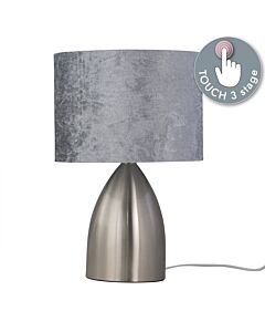 Valentina - Brushed Chrome Touch Lamp with Grey Crushed Velvet Shade