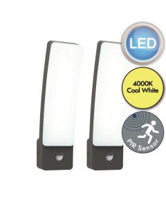 Set of 2 Kira - LED Dark Grey Opal IP54 Outdoor Sensor Wall Lights