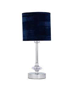 Chrome Jewelled Table Lamp with Navy Blue Crushed Velvet Shade