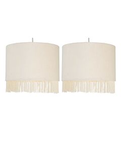 Set of 2 Fringed - Off White 23cm Fringed Velvet Pendant Shades