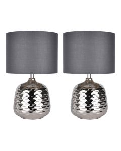 Set of 2 Chrome Ceramic Dimple Table Lamps with Grey Shades