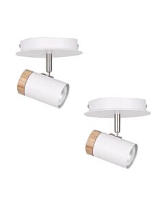 Set of 2 Stratton - White with Wood Detail Single Spotlights