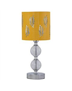 Chrome Two Ball Table Lamp with Ochre Mustard Fern Shade