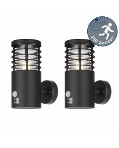 Set of 2 Bloom - Black IP44 Outdoor Motion Sensor Wall Lights