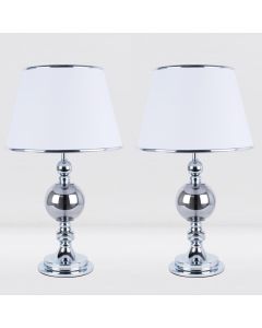 Set of 2 Chrome and Smoked Glass Table Lamps with White Shades