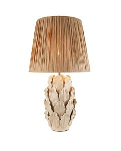 Endon Lighting - Layered Leaf & Raffia 32cm - 116457 - Cream Crackle Aged Brass Natural Raffia Ceramic Table Lamp With Shade