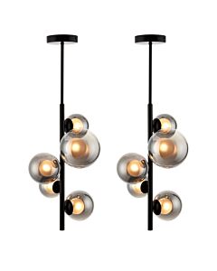 Set of 2 Cole - Black with Smoke Glass 5 Light Ceiling Pendants