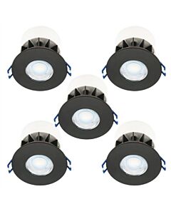 Set of 5 Fire Rated LED Bathroom Downlights - Matt Black IP65 Recessed Downlights