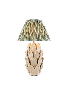 Endon Lighting - Layered Leaf & Zigzag 30cm - 116433 - Cream Crackle Aged Brass Green Ceramic Table Lamp With Shade