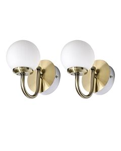 Set of 2 Victoria - Antique Brass Globe Bathroom Wall Lights