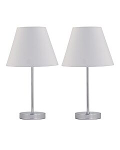 Set of 2 Chrome Stick Table Lamps with Ivory Off White Fabric Shades