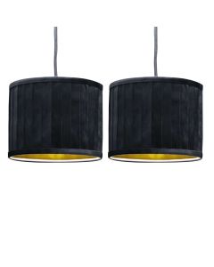 Set of 2 Sundance - Black Velvet Pleated 25cm Lamp Shades with Gold Inner