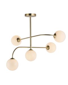 Endon Lighting - Otto - 75939 - Satin Brass Opal Glass 5 Light Flush Ceiling Light