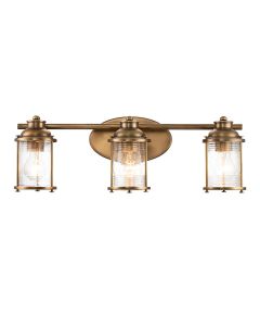 Quintiesse - Ashland Bay - QN-ASHLANDBAY3-NBR-BATH - Natural Brass Clear Seeded Glass 3 Light IP44 Bathroom Wall Light