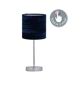 Chrome Touch Operated Table Lamp with Navy Blue Crushed Velvet Shade