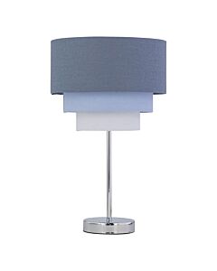 Chrome Stick Table Lamp with Tiered Blue Linen Shade