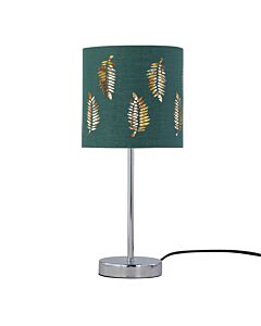 Chrome Stick Table Lamp with Dark Green Fern Cut Out Shade