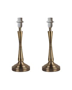 Set of 2 Antique Brass Stick Table Lamp Bases with Stem Detail