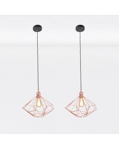 Set of 2 Copper Geometric Pendant Light Fittings