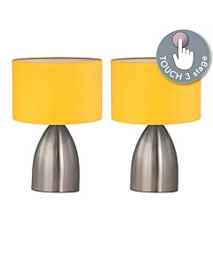 Set of 2 Valentina - Brushed Chrome Touch Lamps with Ochre Shades