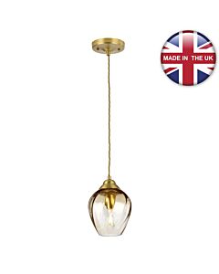 Elstead Lighting - Tiber - TIBER-P-AMBER - Brushed Brass Amber Glass Ceiling Pendant Light