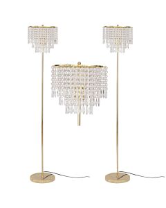 Pair of Cascada - Gold and Acrylic Crystal Jewelled Floor Lamp