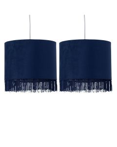 Set of 2 Tassel - Navy Blue Velvet with Chrome Inner Easy Fit 25cm Pendant Shades