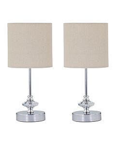 Set of 2 Chrome Jewelled Table Lamps with Natural Linen Shades