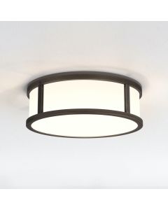 Astro Lighting - Mashiko Round 230 - 1121097 - Bronze & White Glass IP44 Bathroom Ceiling Flush Light