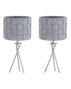 Set of 2 Warner - Chrome Tripod Table Lamps with Grey Pleated Felt Shades