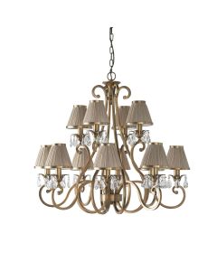 Interiors 1900 - Oksana - 63521 - Antique Brass Clear Crystal Glass Pleated 12 Light Chandelier