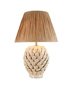 Endon Lighting - Layered Leaf & Raffia 30cm - 116422 - Cream Crackle Aged Brass Natural Raffia Ceramic Table Lamp With Shade