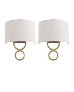 Set of 2 Carter - Satin Gold Wall Lights with White Fabric Shade