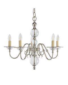 Interiors 1900 - Tilburg - CA20P5N - Nickel Clear Crystal Glass 5 Light Chandelier