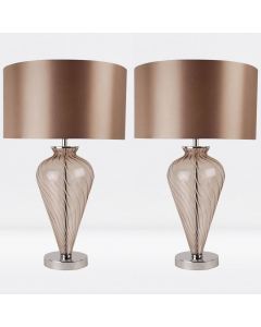 Pair of Mocha Glass Table Lamps with Fabric Shades